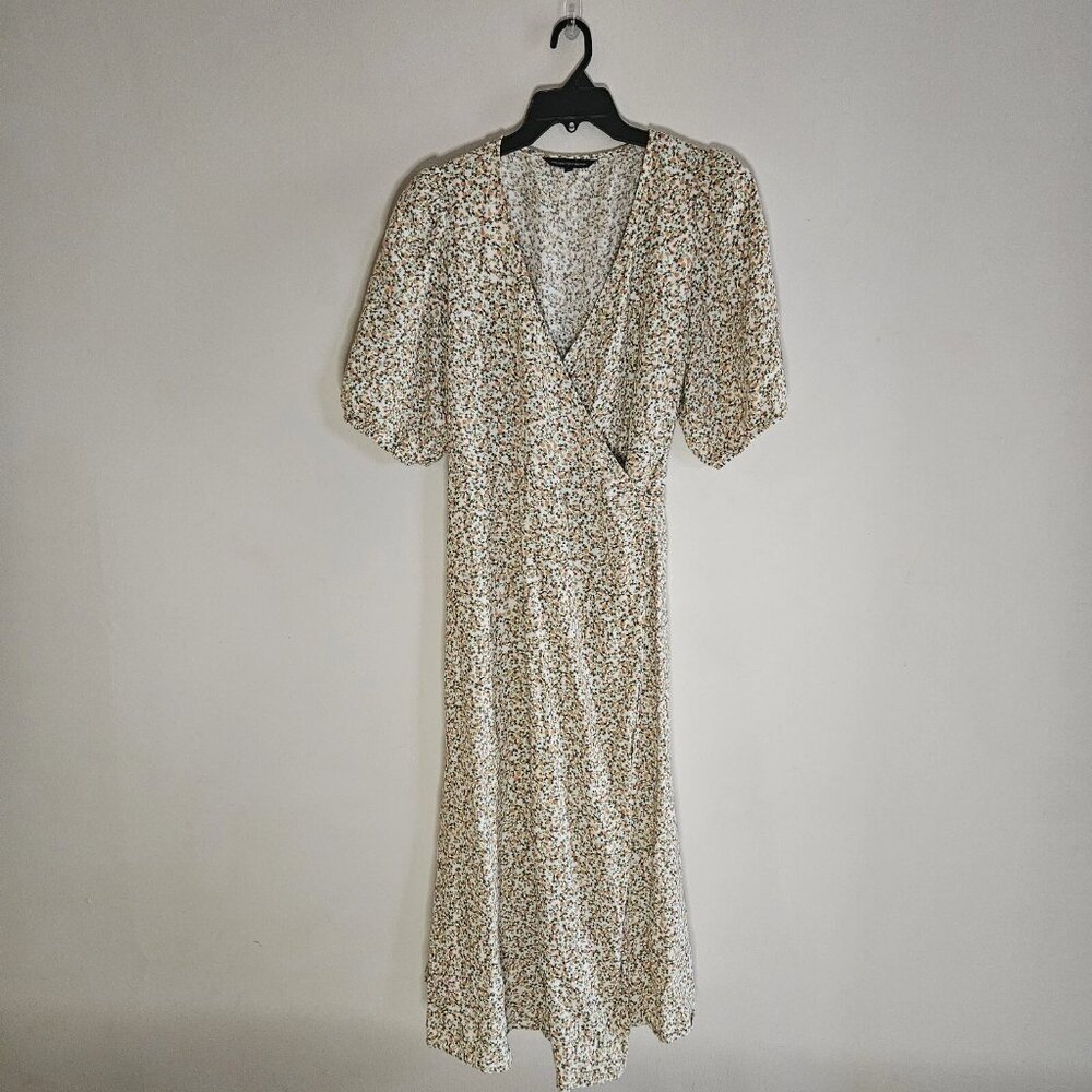 French Connection Size 16 Women's Linen Orange Baloon Short Sleeve Dress Beige